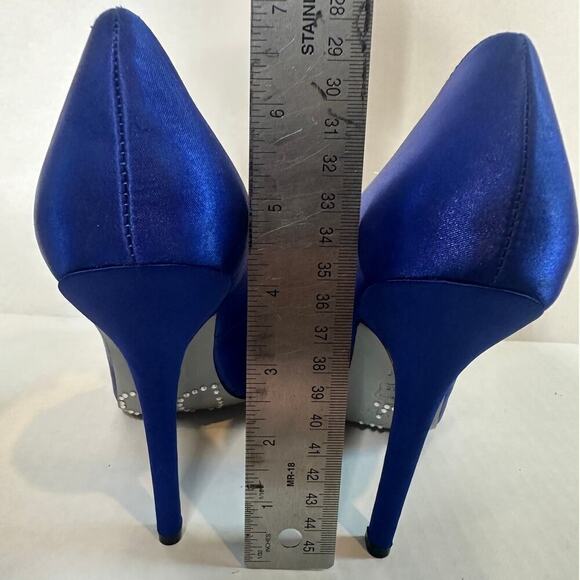Size 8.5 Blue Satin Rhinestone Something Blue Stiletto Heels Shoes Wedding - Picture 11 of 12